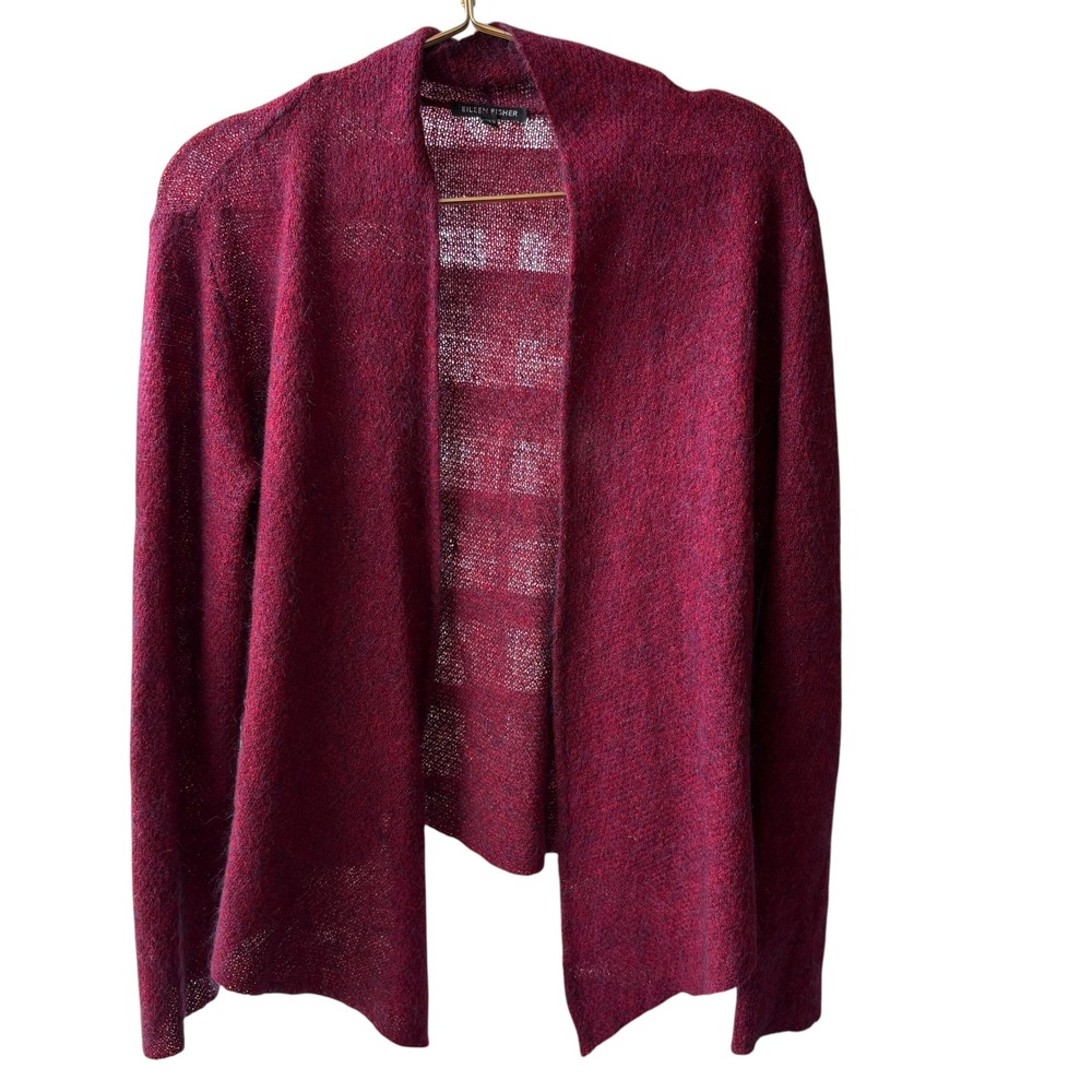 Eileen Fisher Wool Mohair Cashmere blend Drape Cardigan Red Purple Sz S